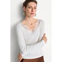 Rich & royal Longsleeve elaganter V-Ausschnitt mit Spitze