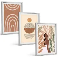 Tulup BILDER SET 3er Set - 40x60 cm Silberner Rahmen - Stilvolle Pflanzenmuster und Geometrie