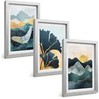 Tulup BILDER SET 3er Set - 20x30 cm Silberner Rahmen - Abstrakte Bergansichten