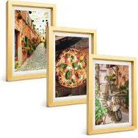 Tulup BILDER SET 3er Set - 20x30 cm Goldrahmen - Charmante Straßen mit Pizza