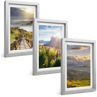 Tulup BILDER SET 3er Set - 20x30 cm Silberner Rahmen - Berglandschaft mit Blumen