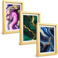 Tulup BILDER SET 3er Set - 20x30 cm Goldrahmen - Abstrakte rosagrüne Muster