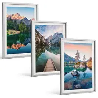 Tulup BILDER SET 3er Set - 40x60 cm Silberner Rahmen - Spiegelung des Waldes in Bergseen