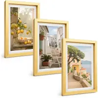 Tulup BILDER SET 3er Set - 20x30 cm Goldrahmen - Blick aus dem Fenster auf einen Zitrusbaum