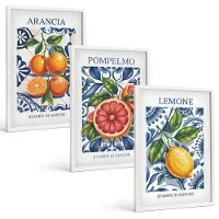 Tulup BILDER SET 3er Set - 40x60 cm Weißer Rahmen - Italienische Zitrus-Modeplakate