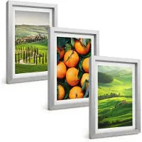 Tulup BILDER SET 3er Set - 20x30 cm Silberner Rahmen - Italienische Landschaft mit Orangen