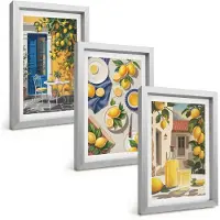 Tulup BILDER SET 3er Set - 20x30 cm Silberner Rahmen - Zitronengarten mit Getränken