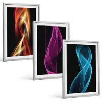 Tulup BILDER SET 3er Set - 40x60 cm Silberner Rahmen - Neonwellenlinien auf dunklem Hintergrund