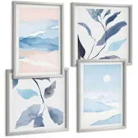 Tulup BILDER SET 4er Set - 50x50 cm & 40x60 cm Silberner Rahmen - Berglandschaften, Aquarellpflanzen