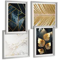 Tulup BILDER SET 4er Set - 50x50 cm & 40x60 cm Silberner Rahmen - Moderne Pflanzenmuster