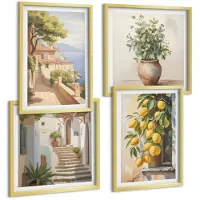 Tulup BILDER SET 4er Set - 50x50 cm & 40x60 cm Goldrahmen - Blumen in einer Vase, ein Meer aus Zitronen