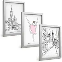 Tulup BILDER SET 3er Set - 20x30 cm Silberner Rahmen - Stilvolle Ballerinen und Architektur