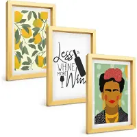 Tulup BILDER SET 3er Set - 20x30 cm Goldrahmen - Zitronenweinporträt von Frida