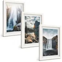 Tulup BILDER SET 3er Set - 20x30 cm Weißer Rahmen - Wasserfälle, Berge, Landschaften, Natur