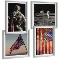Tulup BILDER SET 4er Set - 50x50 cm & 40x60 cm Silberner Rahmen - Amerikanische Symbole, USA-Flagge