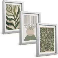 Tulup BILDER SET 3er Set - 20x30 cm Silberner Rahmen - Geometrische Blattformen