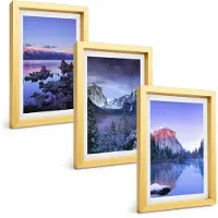 Tulup BILDER SET 3er Set - 20x30 cm Goldrahmen - Berglandschaften, Sonnenuntergang, Wasser