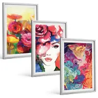 Tulup BILDER SET 3er Set - 40x60 cm Silberner Rahmen - Intensives Blumenporträt einer Frau