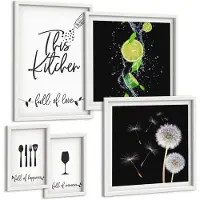 Tulup BILDER SET 5er Set - 50x50 cm & 20x30 cm & 40x60 cm Weißer Rahmen - Blumenposter Paris London