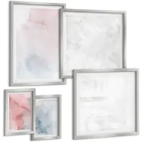 Tulup BILDER SET 5er Set - 50x50 cm & 20x30 cm & 40x60 cm Silberner Rahmen - Pastellfarbene Aquarelltexturen