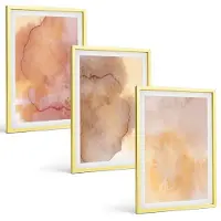 Tulup BILDER SET 3er Set - 40x60 cm Goldrahmen - Warme, farbenfrohe Aquarelltexturen