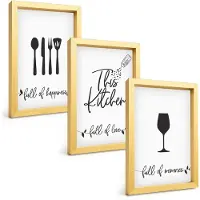 Tulup BILDER SET 3er Set - 20x30 cm Goldrahmen - Küchenutensilienmuster