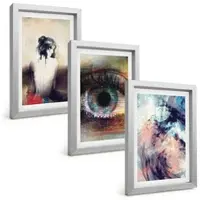 Tulup BILDER SET 3er Set - 20x30 cm Silberner Rahmen - Porträt einer Frau mit abstrakten Emotionen