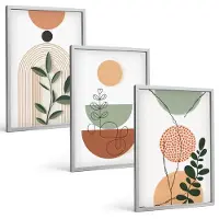 Tulup BILDER SET 3er Set - 40x60 cm Silberner Rahmen - Abstrakte Pflanzenformen