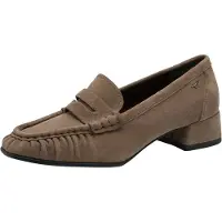 Tamaris Pumps , Damen, Gr. 37, Synthetik Textil, braun (taupe), Ziegenveloursleder, Basic, Schuhe Pumps, Blockabsatz, Businessschuh mit modischem Zierriegel