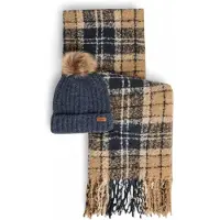 Barbour für Damen. LGS0077 Geschenkset Mütze und Schal Tartan Saltburn beige, marineblau (OSFA), Lässig, Polyester