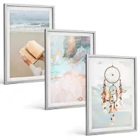 Tulup BILDER SET 3er Set - 40x60 cm Silberner Rahmen - Abstraktes Meeresbuch Boho