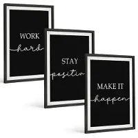 Tulup BILDER SET 3er Set - 40x60 cm Schwarzer Rahmen - Elegante Motive auf schwarzem Grund
