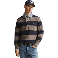Gant für Herren. 2004083 Gestreiftes Heavy-Polo mit taupefarbenem Chambray-Kragen (XXL), Lässig, Baumwolle, Langarm