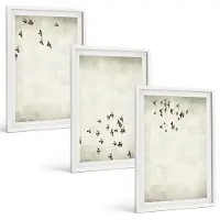 Tulup BILDER SET 3er Set - 40x60 cm Weißer Rahmen - Minimalistische Vogelmalerei