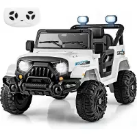 Costway 12V Elektroauto Kinder, Elektro Kinderauto mit 2,4G Fernsteuerung, LED-Leuchten, Musik und Hupe, Auto für Kinder ab 3 Jahren (Weiß)
