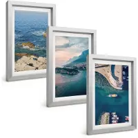 Tulup BILDER SET 3er Set - 20x30 cm Silberner Rahmen - Meerblick, Klippen, Häfen