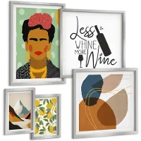 Tulup BILDER SET 5er Set - 50x50 cm & 20x30 cm & 40x60 cm Silberner Rahmen - Zitronenweinporträt von Frida