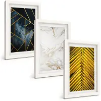 Tulup BILDER SET 3er Set - 20x30 cm Weißer Rahmen - Geometrische Muster und Vegetation