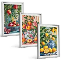 Tulup BILDER SET 3er Set - 40x60 cm Silberner Rahmen - Fruchtzusammensetzung von Granatäpfeln