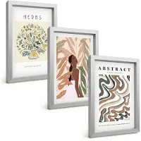 Tulup BILDER SET 3er Set - 20x30 cm Silberner Rahmen - Boho-Pastell-Minimalisten-Poster