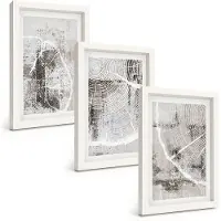 Tulup BILDER SET 3er Set - 20x30 cm Weißer Rahmen - Graue Holzmaserungsmuster