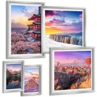 Tulup BILDER SET 5er Set - 50x50 cm & 20x30 cm & 40x60 cm Silberner Rahmen - Romantische Himmelslandschaften