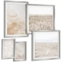 Tulup BILDER SET 5er Set - 50x50 cm & 20x30 cm & 40x60 cm Silberner Rahmen - Modische Pastelltexturen