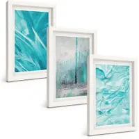 Tulup BILDER SET 3er Set - 20x30 cm Weißer Rahmen - Abstrakte Muster in Blautönen