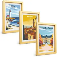 Tulup BILDER SET 3er Set - 20x30 cm Goldrahmen - Ansichten von Orten am Meer und von Städten