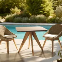 Macabane NESTOR – Quadratischer Esstisch 90 x 90 cm in brauner Betonoptik mit Beinen aus Akazienholz