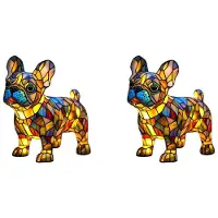 Typecat 2X Hundelampen, Buntglaslampen Aus Kunstharz, Tisch-Nachtlicht mit Hundemotiv, Niedliche LED-Tischdekoration im Vintage-Stil mit Haustiermotiv