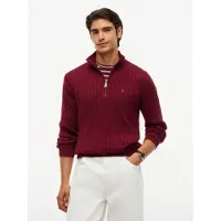 Tommy Hilfiger Herren Pullover & Cardigans Classic Cotton Cable Zip Mock - Bordeaux - Größe S