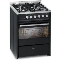 Gurari Gas-Standherd 60 cm Schwarze Gasherd mit Elektrobackofen 60 L Range Coocker GCH E 610 Gas-Elektro-Standherd, Erdgas/Propangas, 4 Kw, WOK