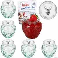 MamboCat 6er Set Frutta Vaso Marmeladenglas 580ml mit Alois Hirsch Deckel TO82 Rezeptheft